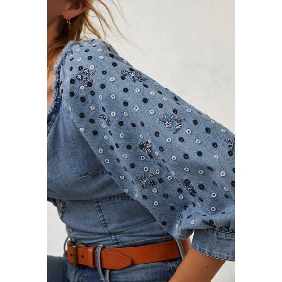 Anthropologie Pilcro Embroidered Chambray Blouse - Picture 5 of 14